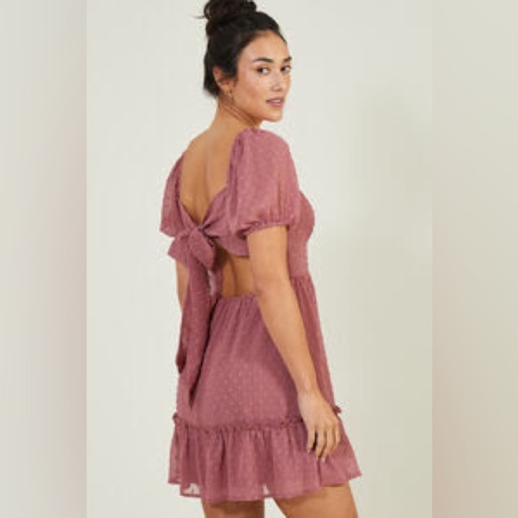 Altar’d State Pink Aurelia Clip Dot Dress with Bow Back Size Large - Picture 7 of 10